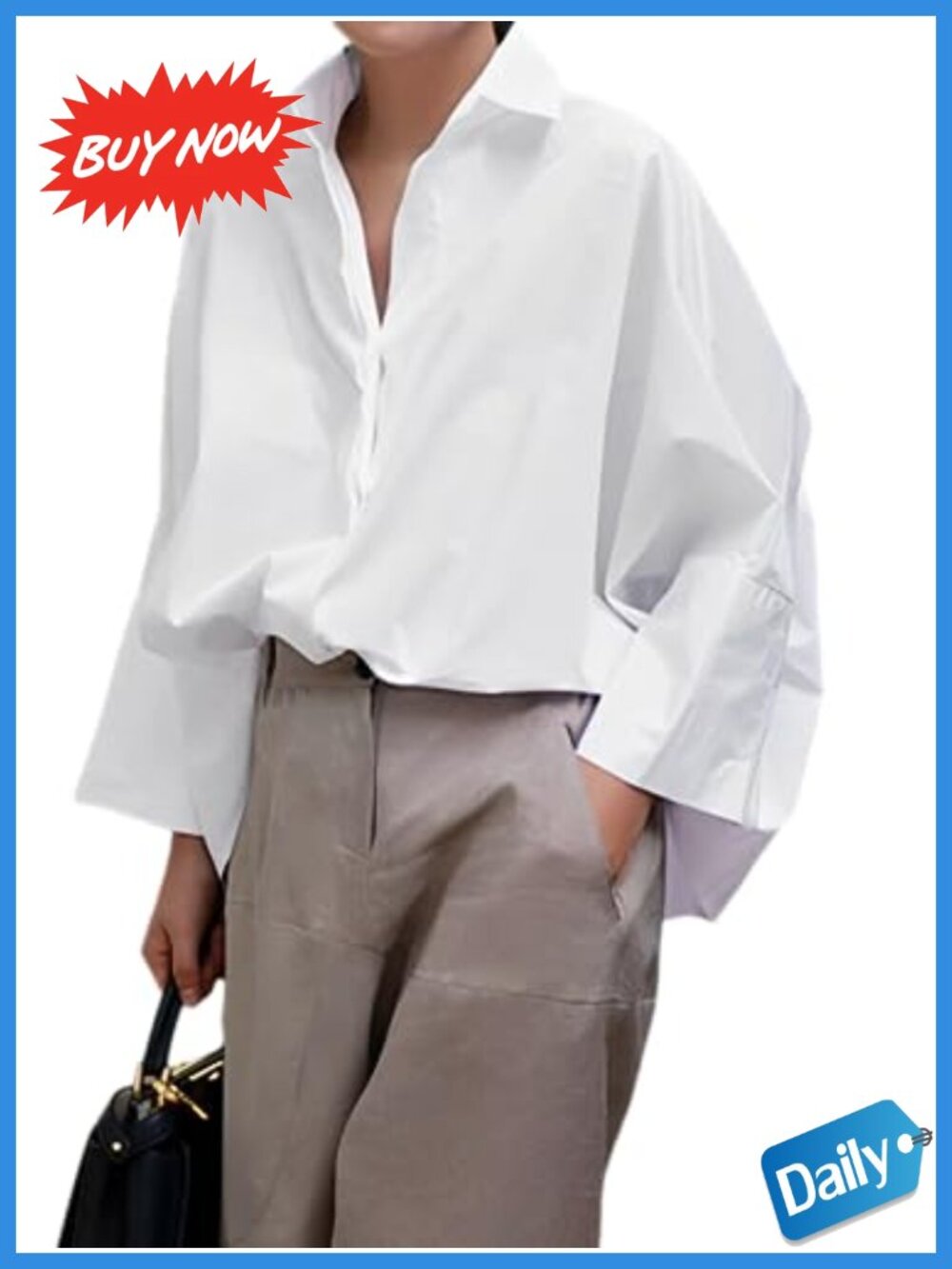 Women's 3/4 Sleeve Button Down Shirt Casual Loose Fit Blouse
